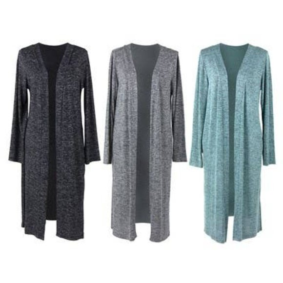 Heathered Blue Green Hello Mello Carefree Threads Long Open Front Cozy Cardigan - Picture 2 of 8